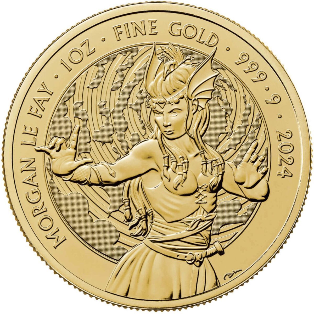 100 Pounds - Charles III Morgan Le Fay; 1 oz Fine Gold reverse