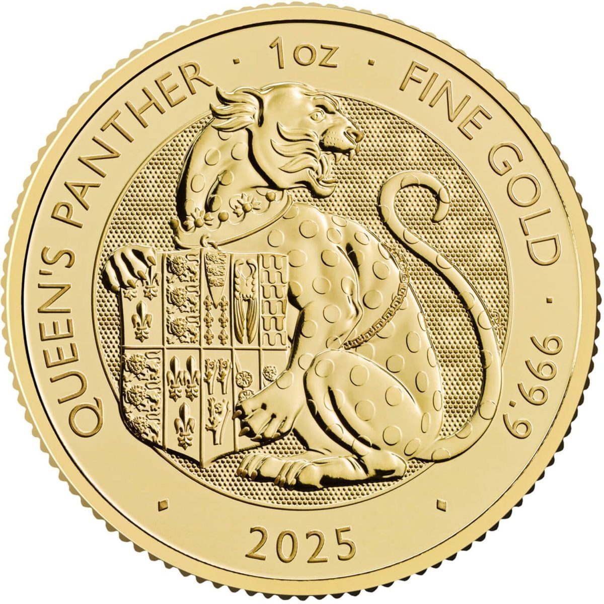 100 Pounds - Charles III Queen's Panther; 1 oz Fine Gold reverse