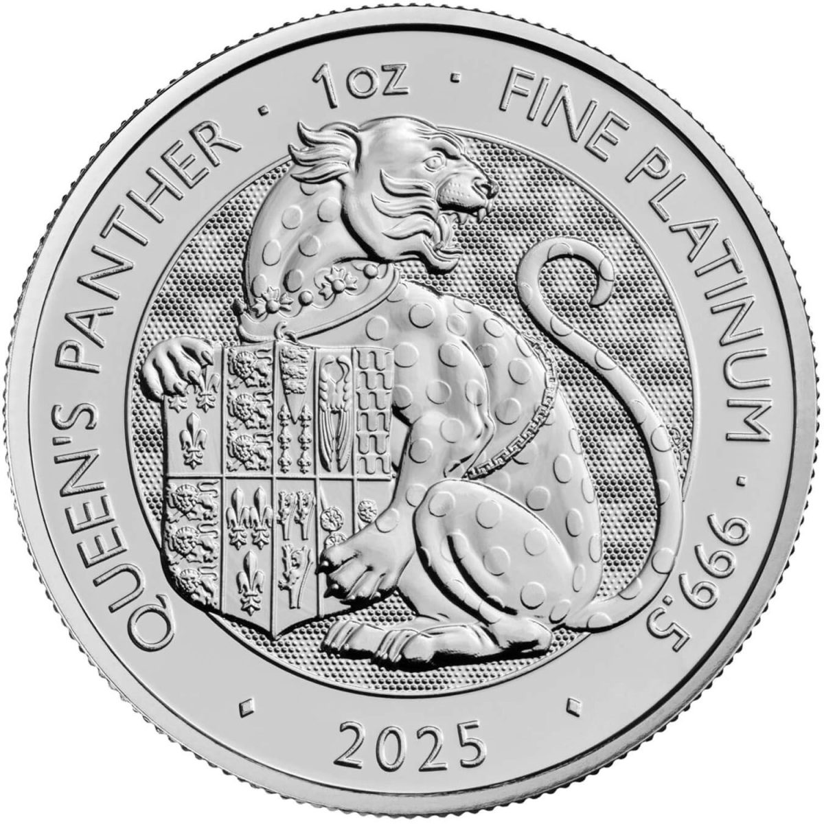 100 Pounds - Charles III Queen's Panther; 1 oz Fine Platinum reverse