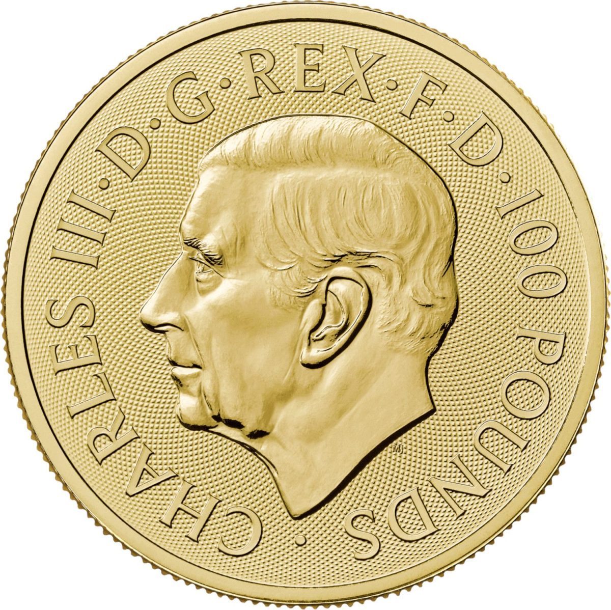 100 Pounds - Charles III Royal Arms; 1 oz Fine Gold obverse