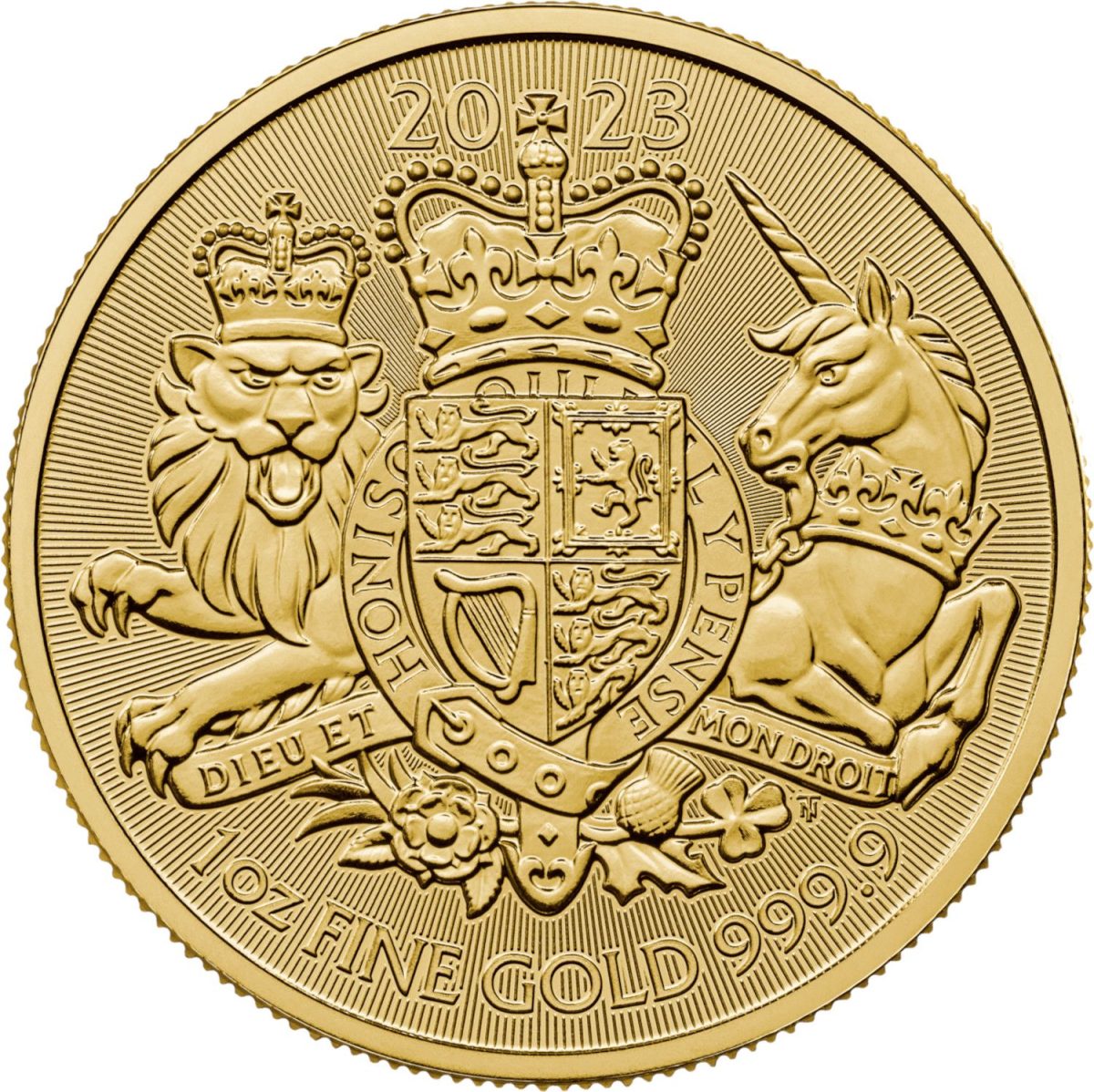 100 Pounds - Charles III Royal Arms; 1 oz Fine Gold reverse