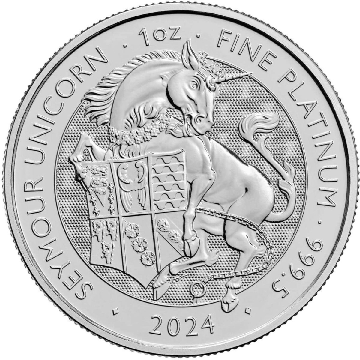 100 Pounds - Charles III Seymour Unicorn; 1 oz Fine Platinum reverse