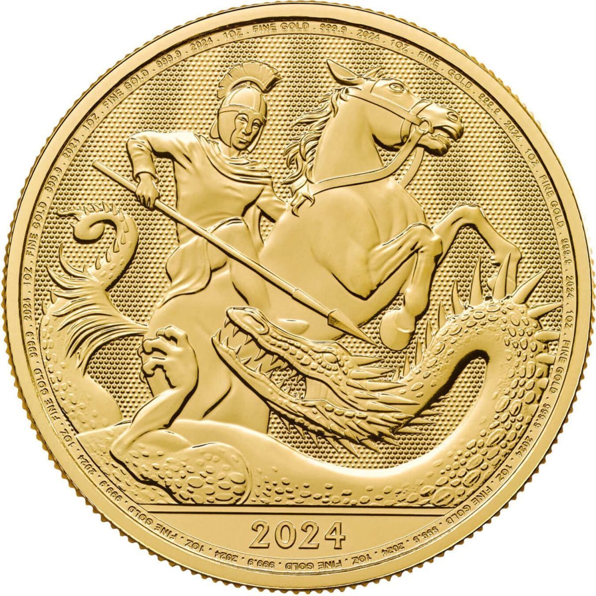 100 Pounds - Charles III St George & The Dragon; 1oz Fine Gold reverse