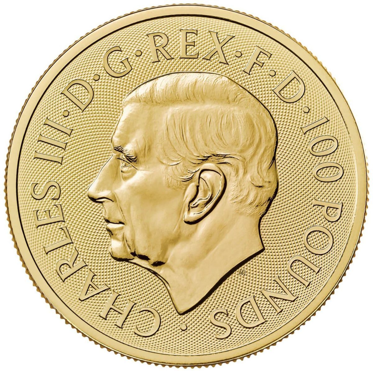 100 Pounds - Charles III St George & The Dragon; 1oz Fine Gold obverse