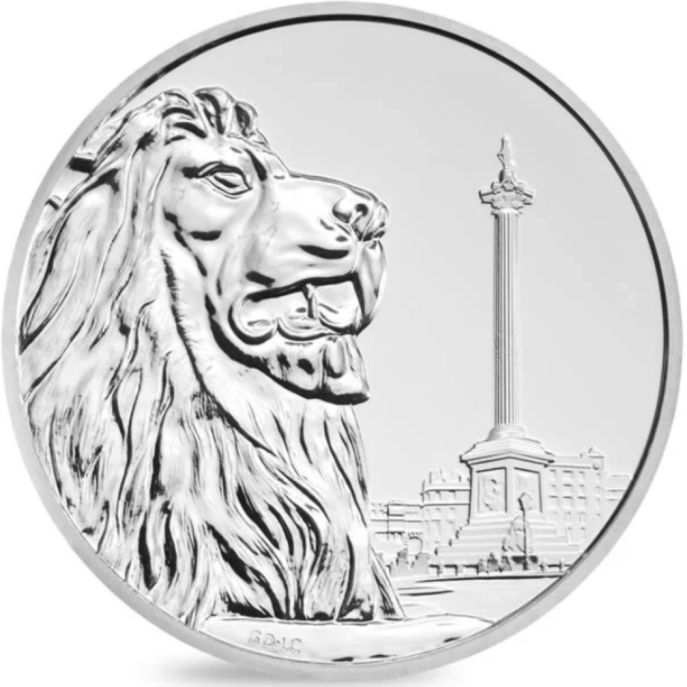100 Pounds - Elizabeth II 2 oz Fine Silver; Trafalgar Square