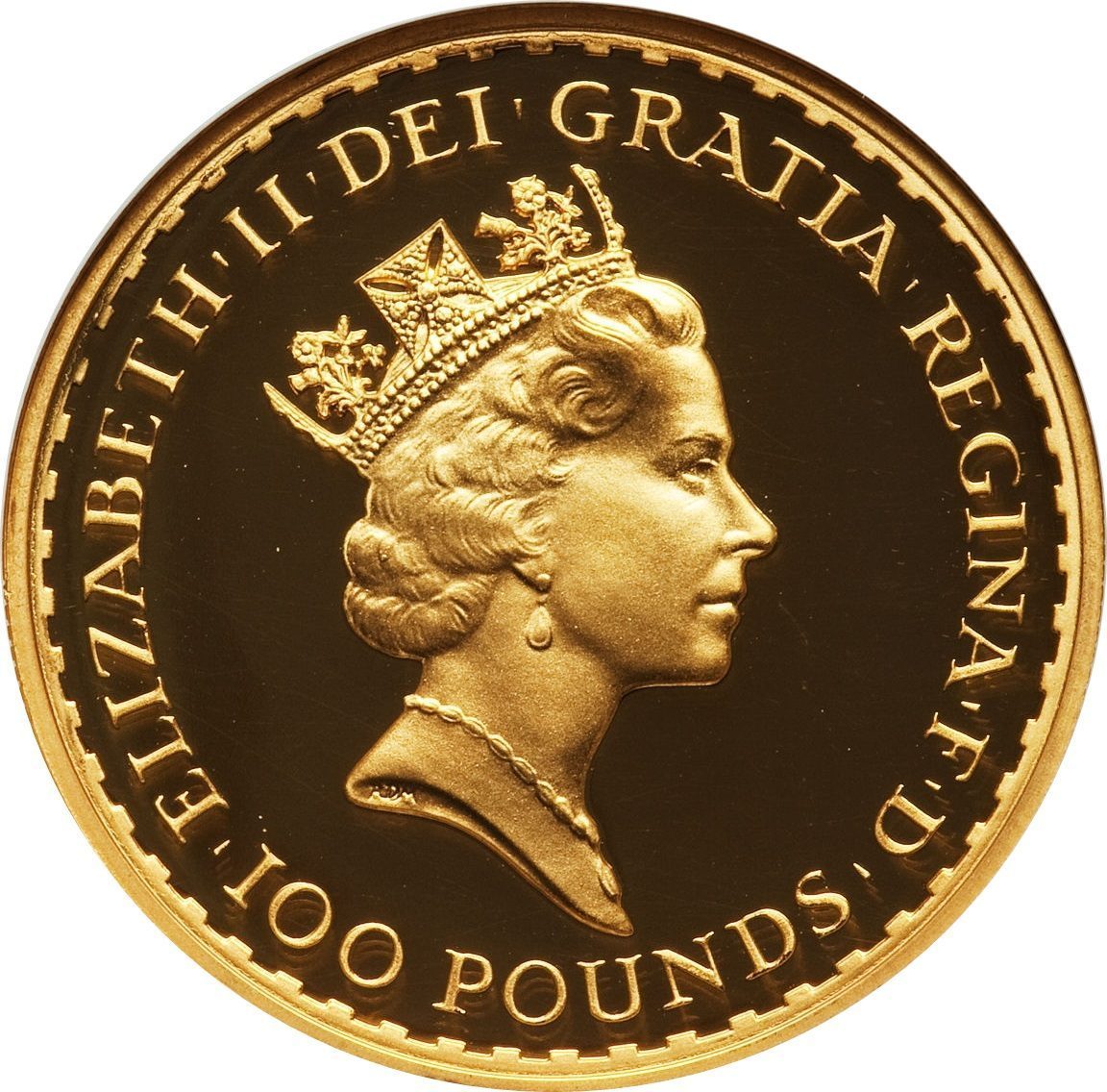 100 Pounds - Elizabeth II 3rd portrait; 1 oz Fine Gold obverse