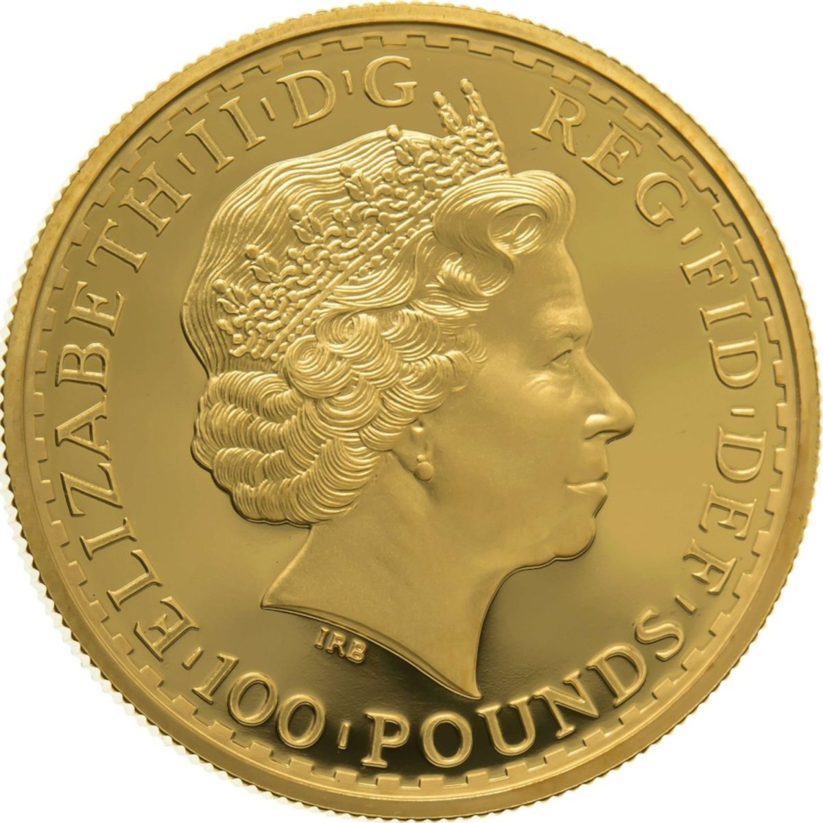 100 Pounds - Elizabeth II 4th portrait; 1 oz Fine Gold obverse