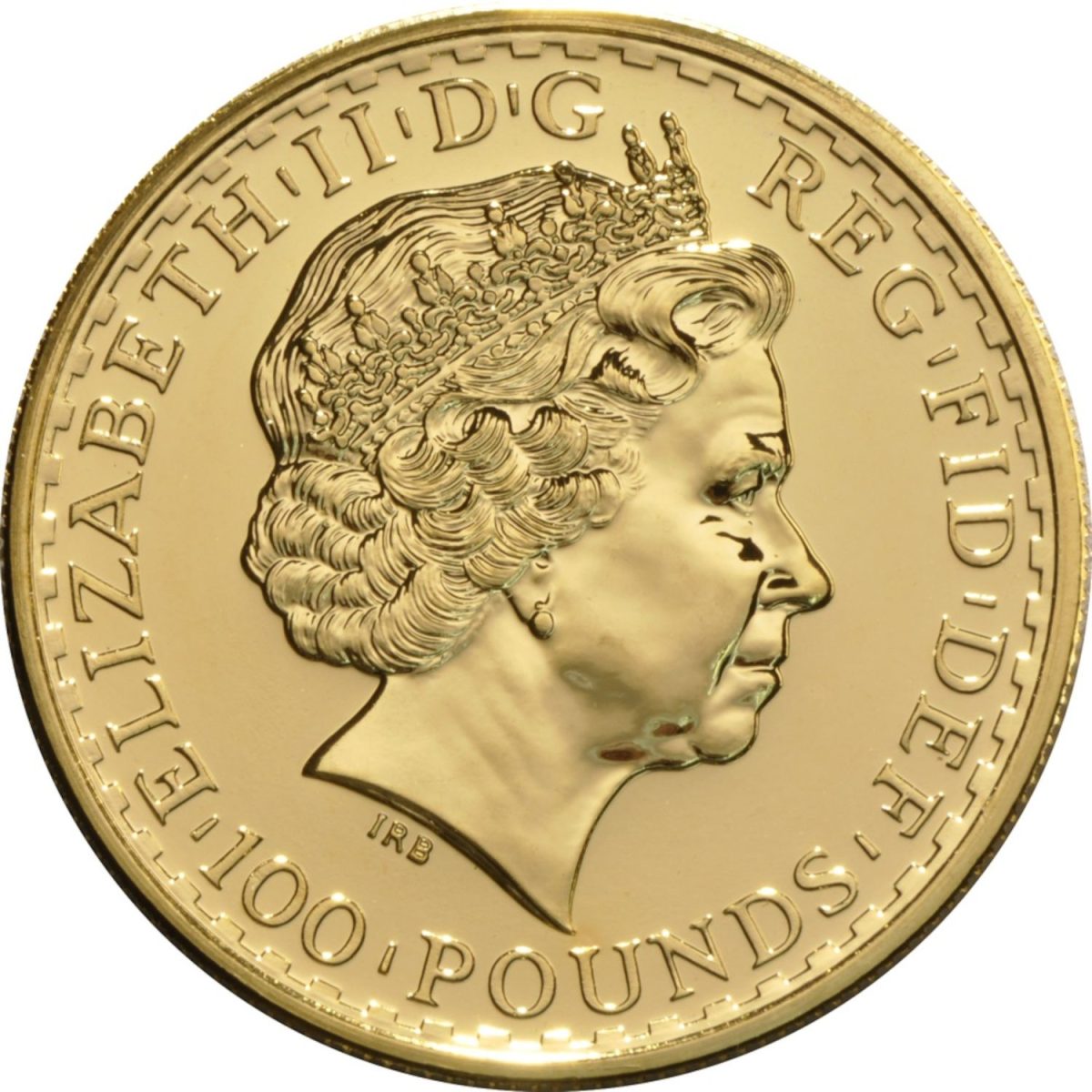 100 Pounds - Elizabeth II 4th portrait; 1 oz Fine Gold obverse