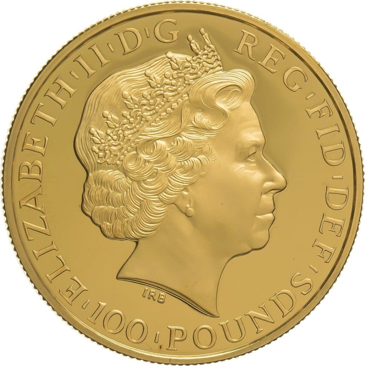 100 Pounds - Elizabeth II 4th portrait; 1 oz Fine Gold obverse