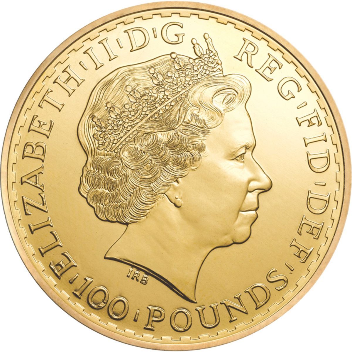 100 Pounds - Elizabeth II 4th portrait; 1 oz Fine Gold obverse