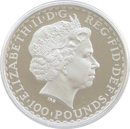 100 Pounds - Elizabeth II 4th portrait; 1 oz Fine Platinum obverse
