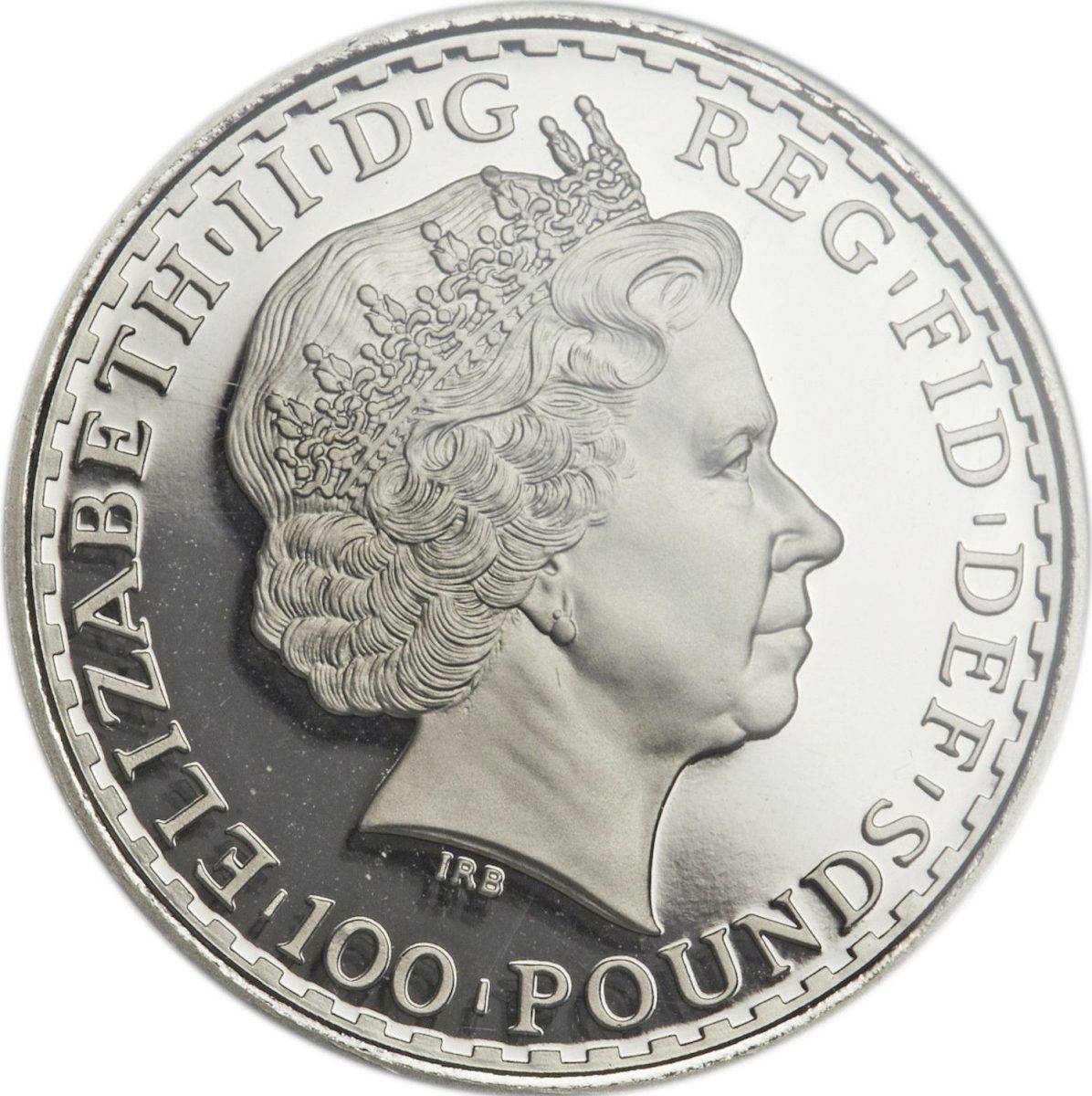 100 Pounds - Elizabeth II 4th portrait; 1 oz Fine Platinum obverse