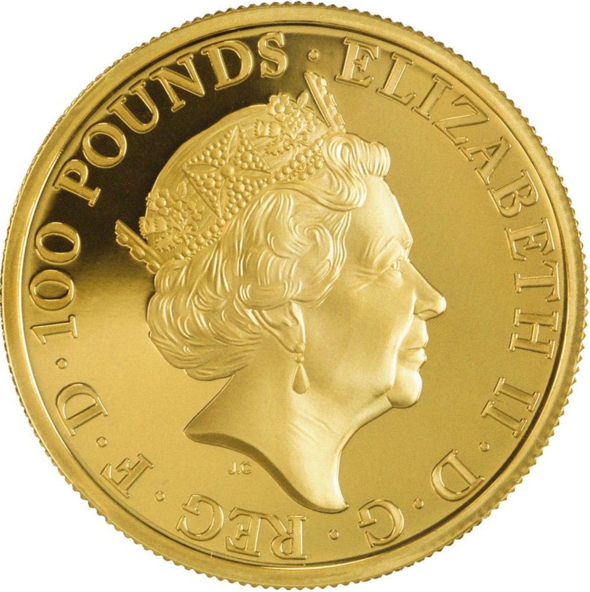 100 Pounds - Elizabeth II 5th portrait; 1 oz Fine Gold obverse