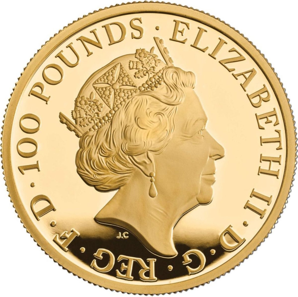 100 Pounds - Elizabeth II 5th portrait; 1 oz Fine Gold obverse