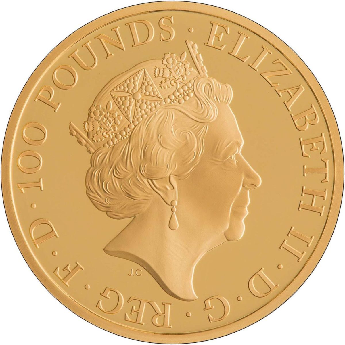 100 Pounds - Elizabeth II 5th portrait; 1 oz Fine Gold obverse