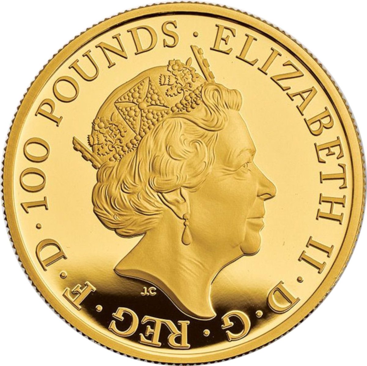 100 Pounds - Elizabeth II 5th portrait; 1 oz Fine Gold obverse