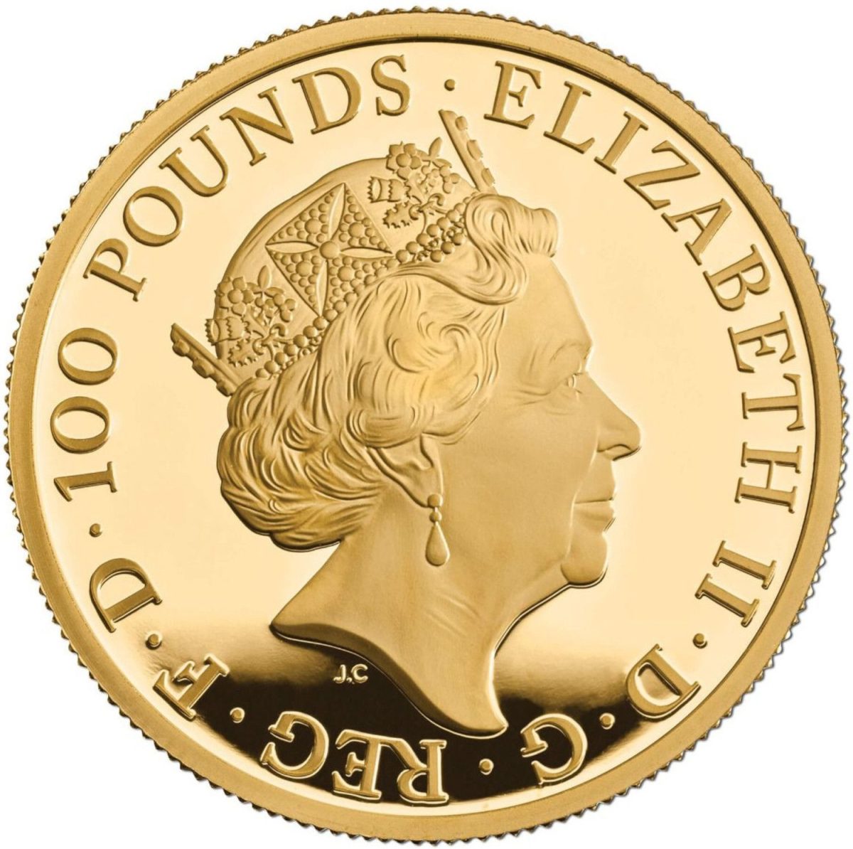 100 Pounds - Elizabeth II 5th portrait; 1 oz Fine Gold obverse