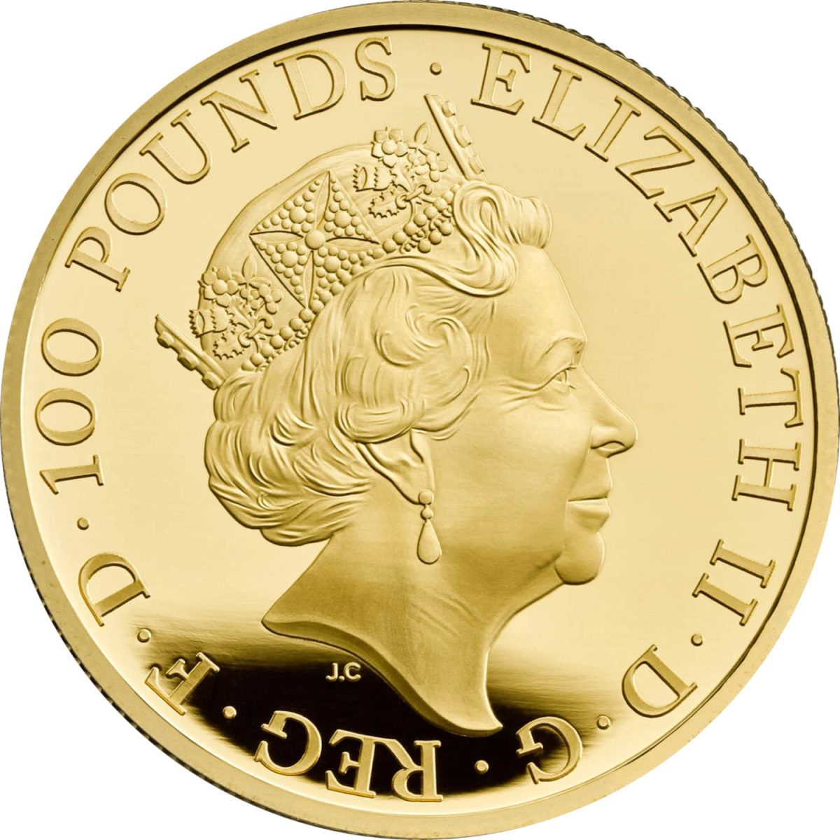 100 Pounds - Elizabeth II 5th portrait; 1 oz Fine Gold obverse