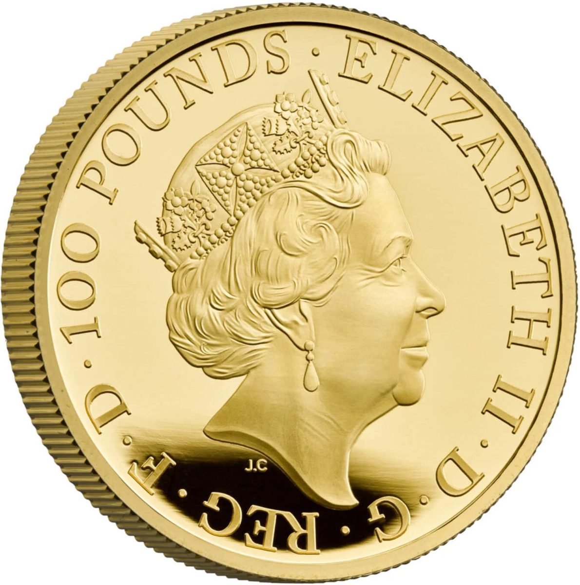 100 Pounds - Elizabeth II 5th portrait; 1 oz Fine Gold obverse