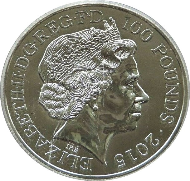 100 Pounds - Elizabeth II Big Ben; 2 oz Fine Silver obverse