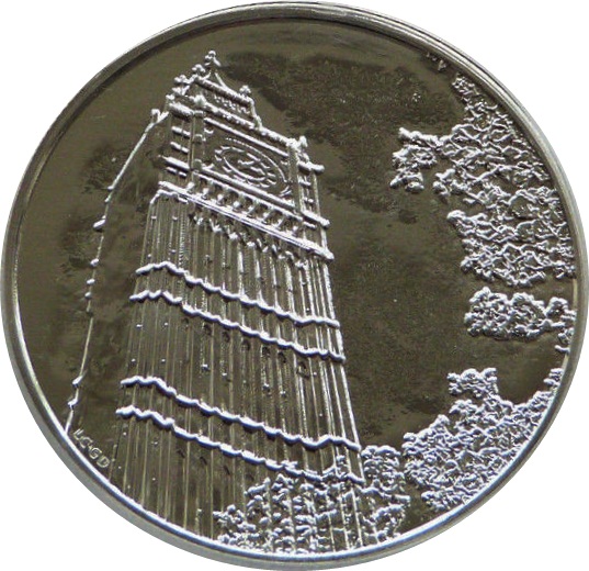 100 Pounds - Elizabeth II Big Ben; 2 oz Fine Silver reverse