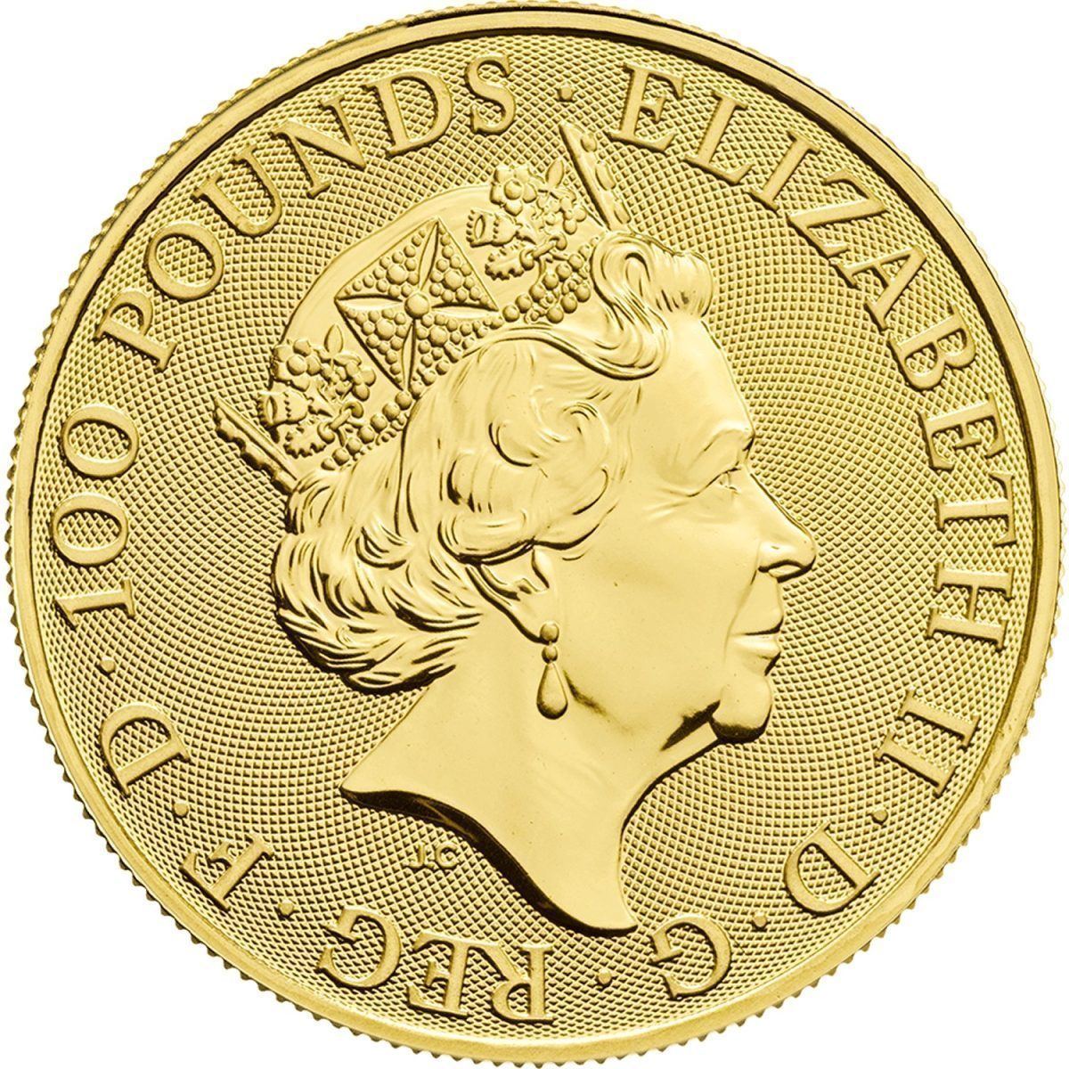 100 Pounds - Elizabeth II Black Bull of Clarence; 1 oz Fine Gold obverse