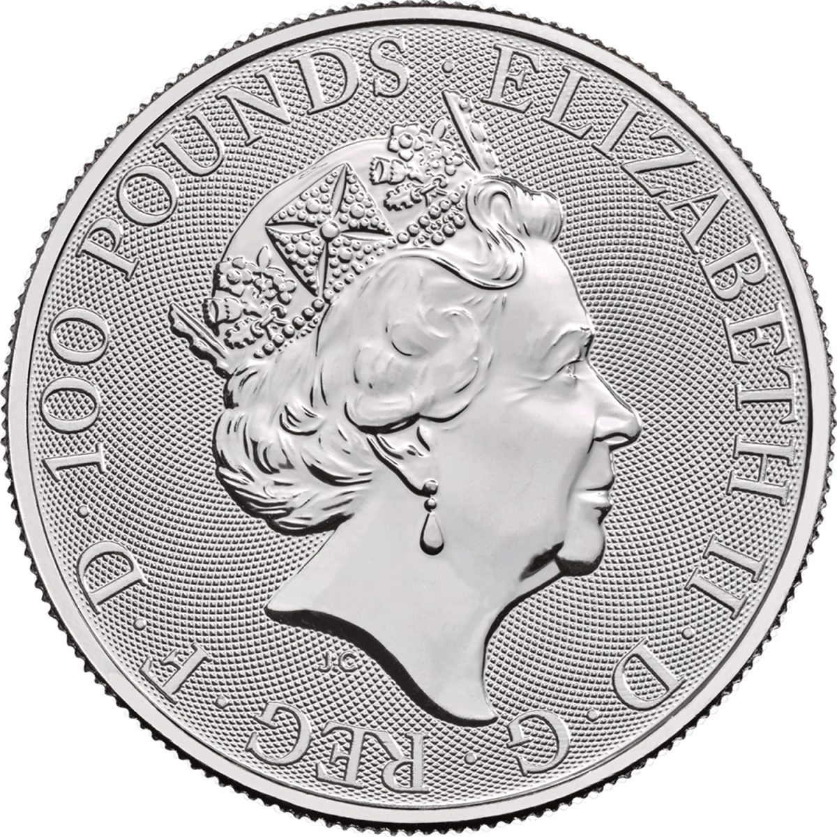 100 Pounds - Elizabeth II Black Bull of Clarence; 1 oz Fine Platinum obverse