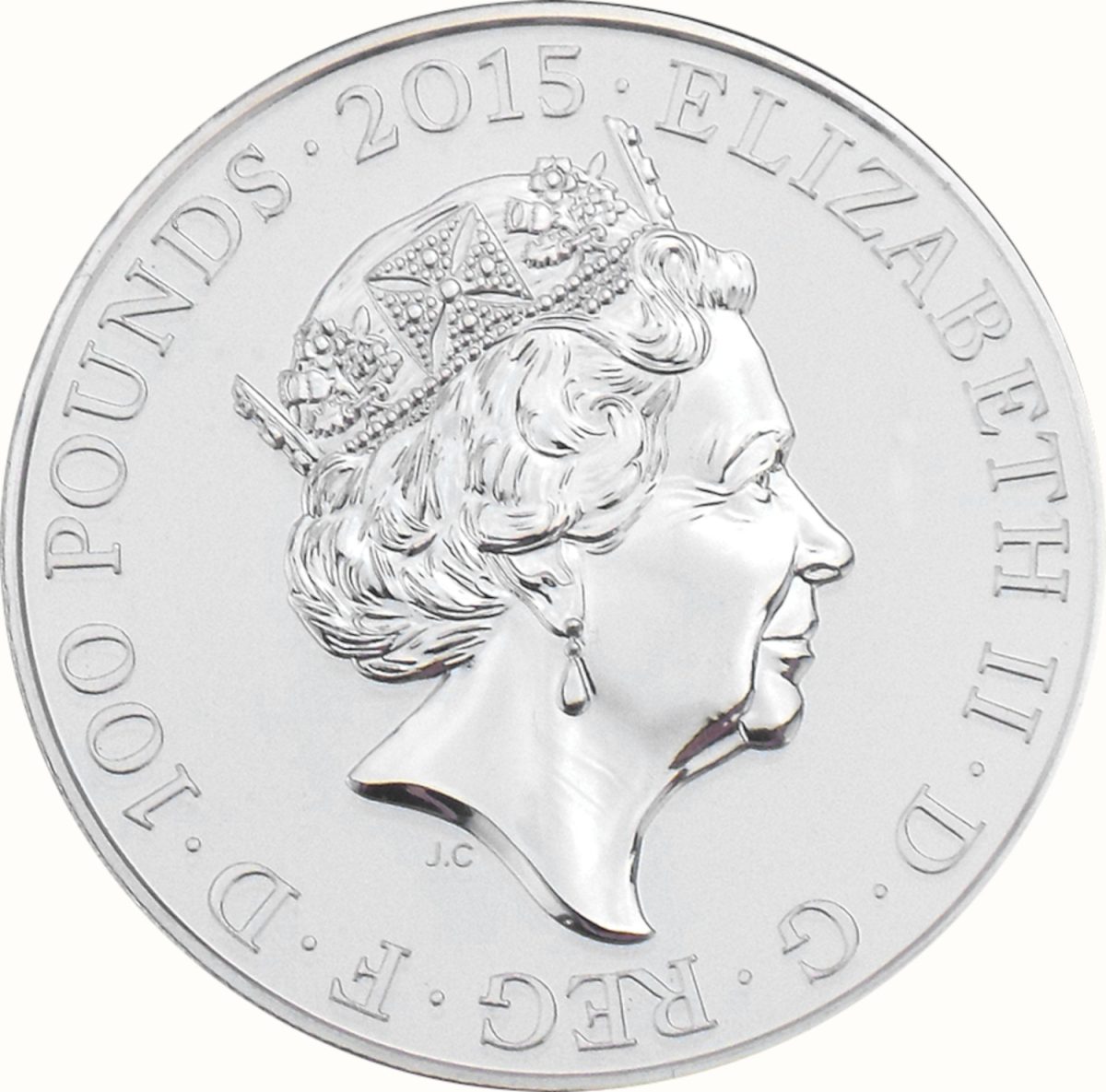 100 Pounds - Elizabeth II Buckingham Palace; Fine Silver obverse