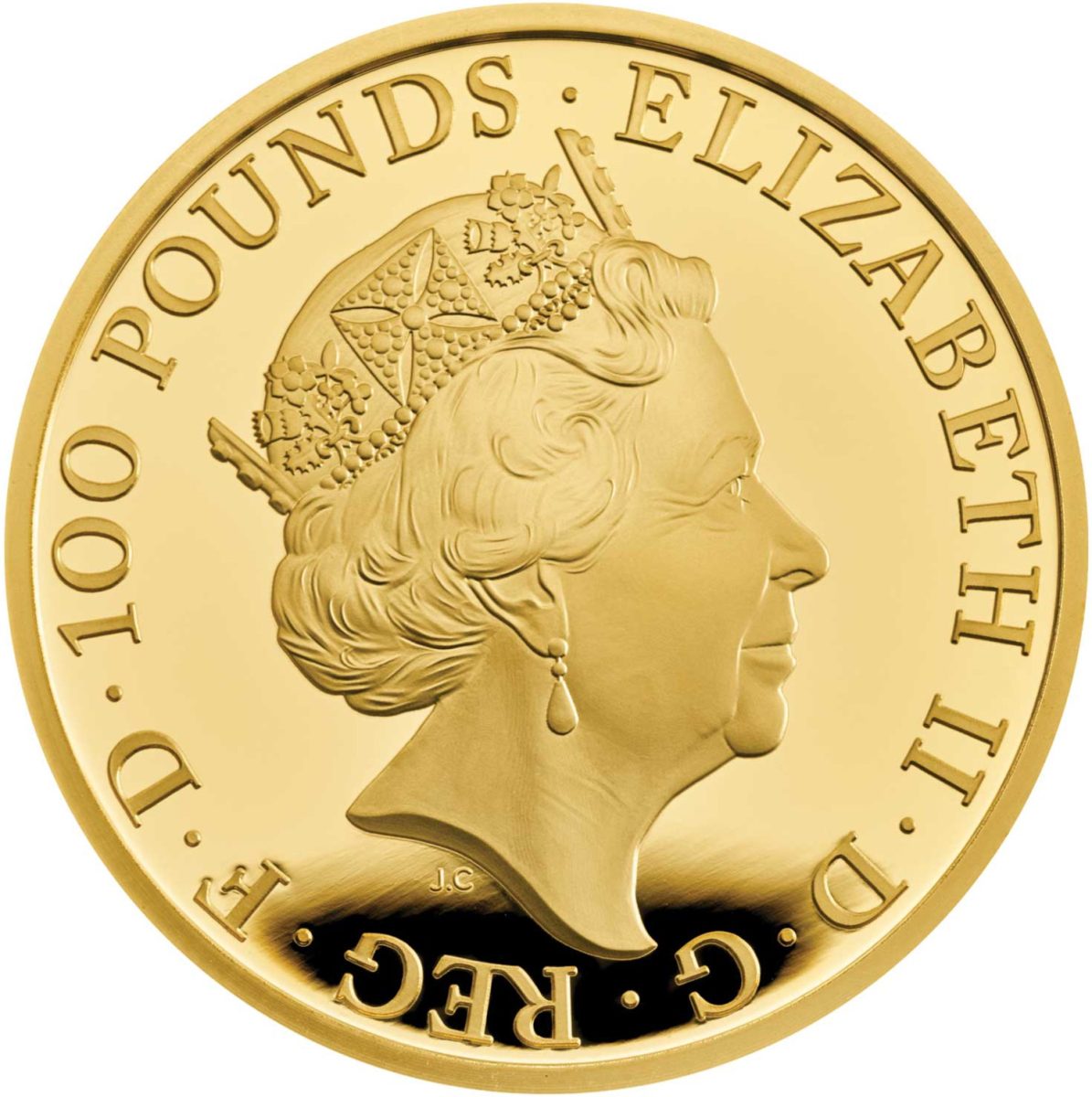 100 Pounds - Elizabeth II Falcon of Plantagenets; Gold Proof obverse