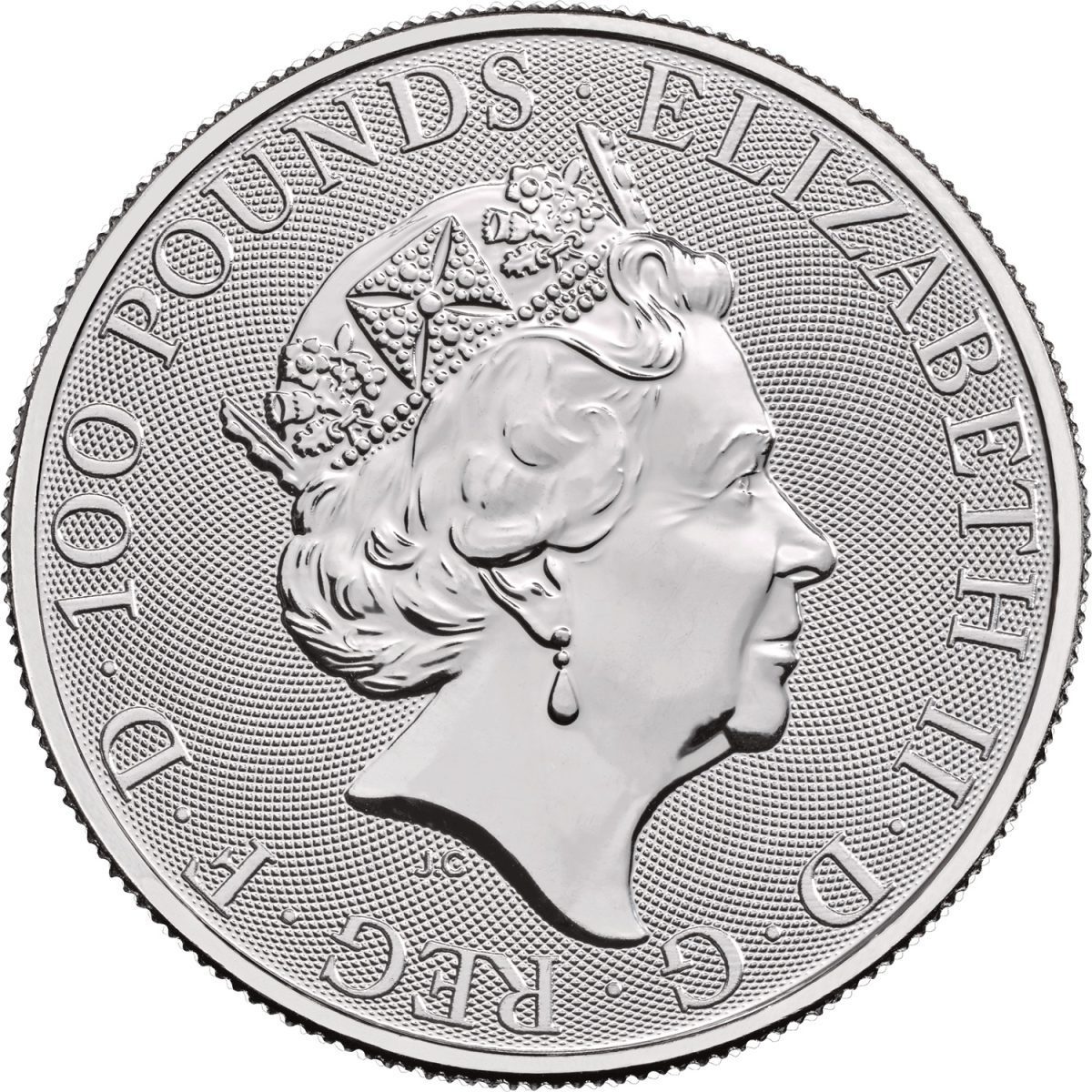 100 Pounds - Elizabeth II Falcon of the Plantagenets; 1 oz Fine Platinum obverse
