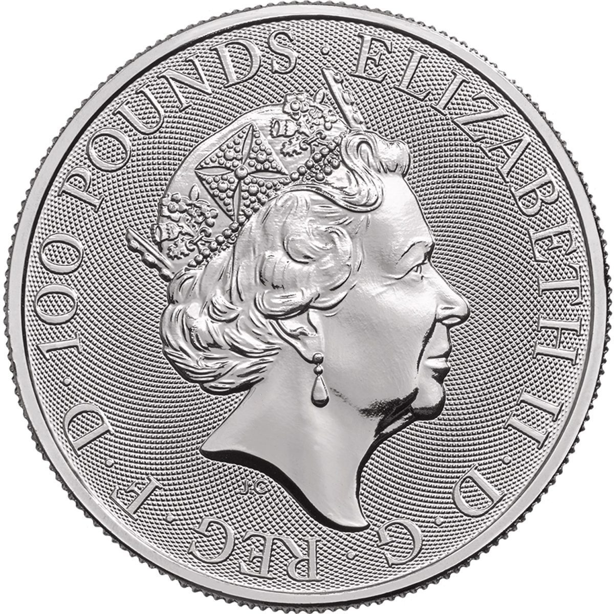 100 Pounds - Elizabeth II Griffin of Edward III; 1 oz Fine Platinum obverse