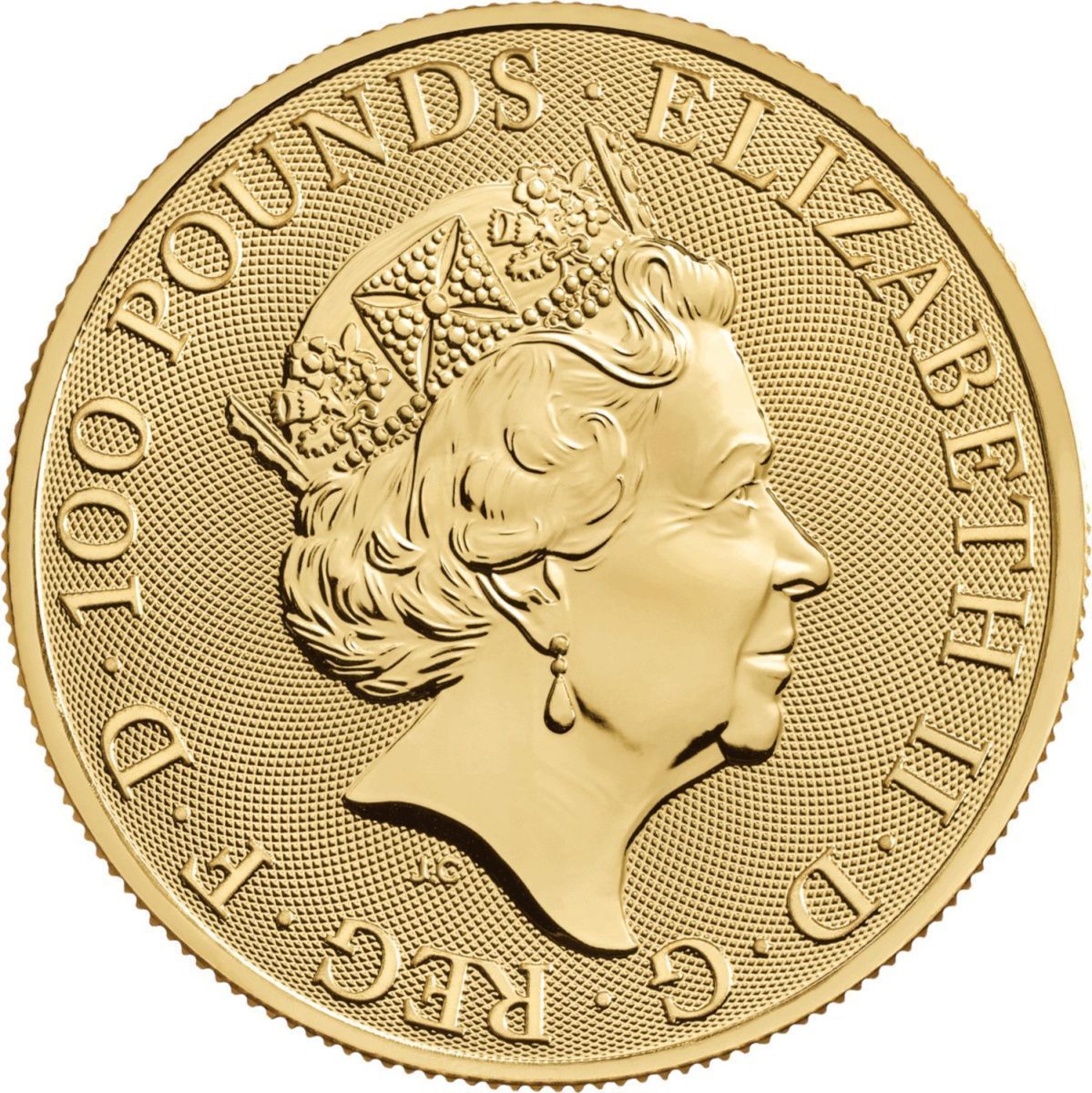 100 Pounds - Elizabeth II Lion of England; 1 oz Fine Gold obverse
