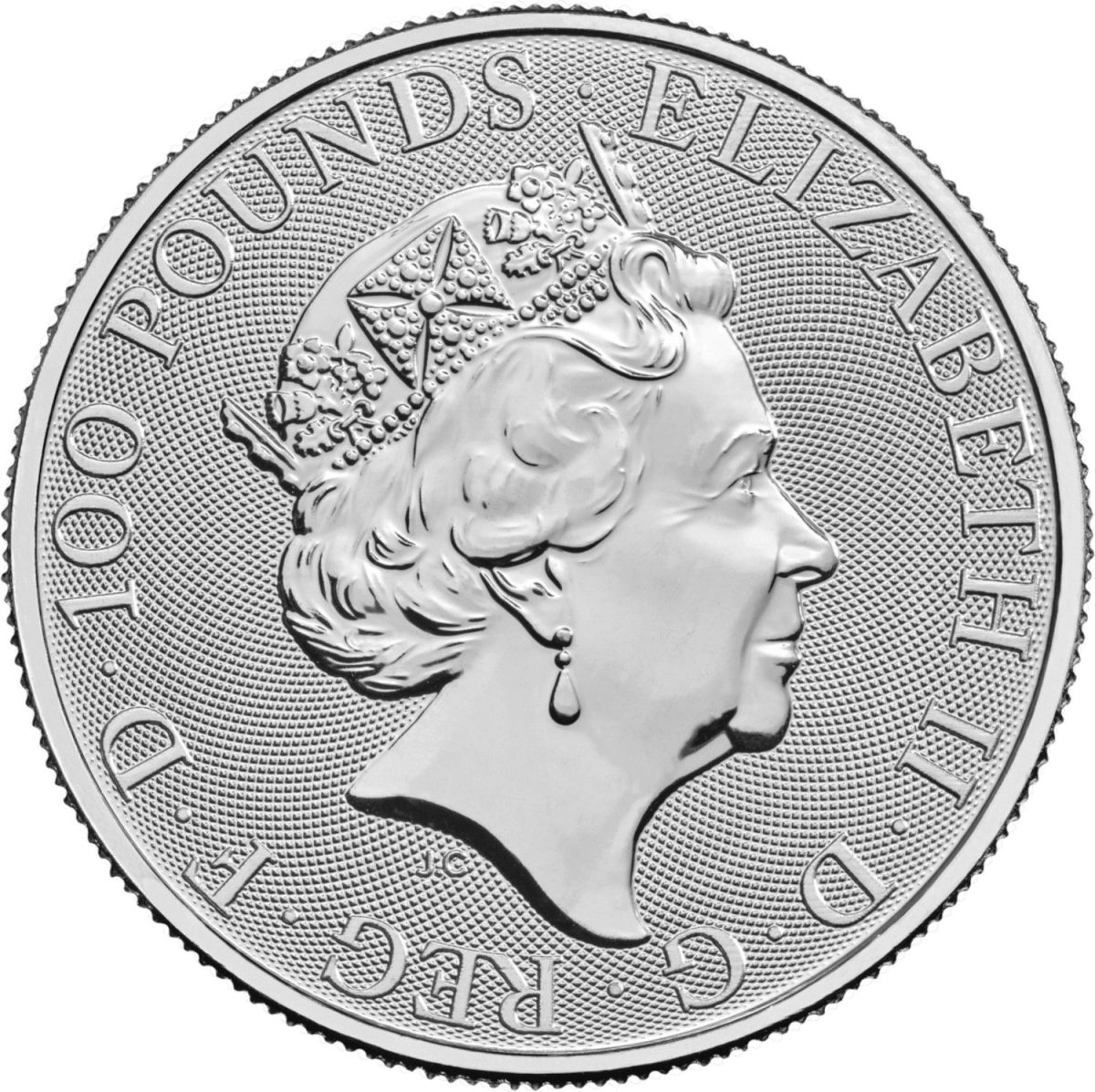 100 Pounds - Elizabeth II Lion of England; 1 oz Fine Platinum obverse