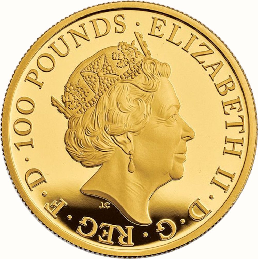 100 Pounds - Elizabeth II Lion of England; Gold Proof obverse