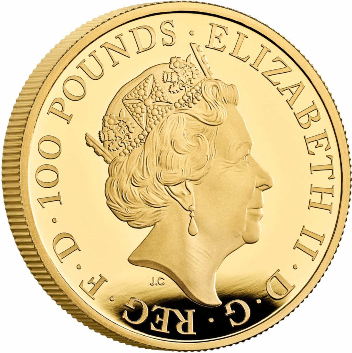 100 Pounds - Elizabeth II Lion of England; Gold Proof obverse