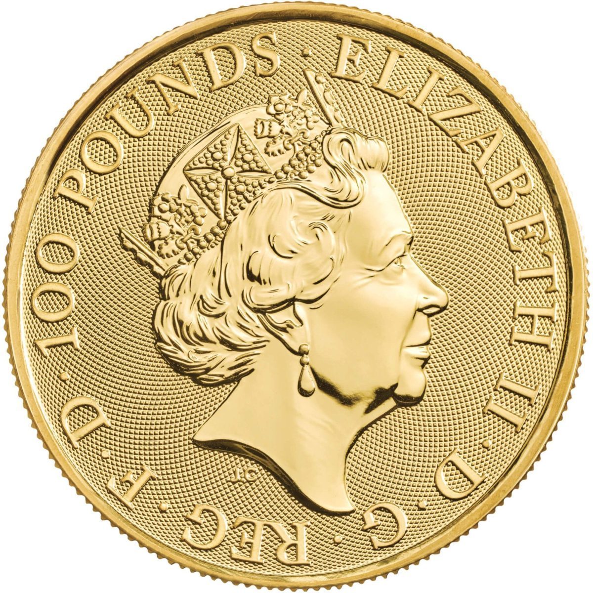 100 Pounds - Elizabeth II Little John; 1 oz Fine Gold obverse