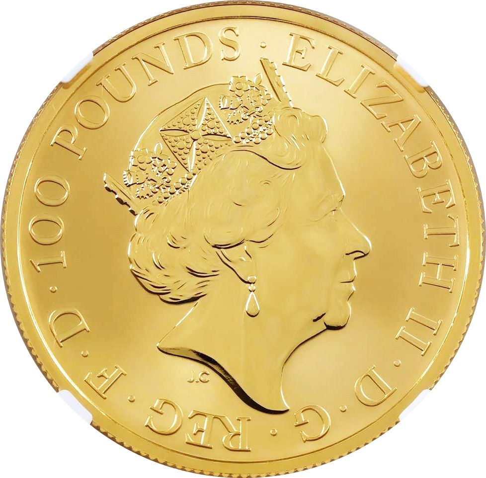100 Pounds - Elizabeth II Mayflower; Gold Proof obverse