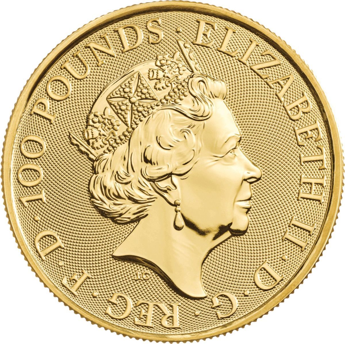 100 Pounds - Elizabeth II Posthumous; Yale of Beaufort; 1 oz Fine Gold obverse