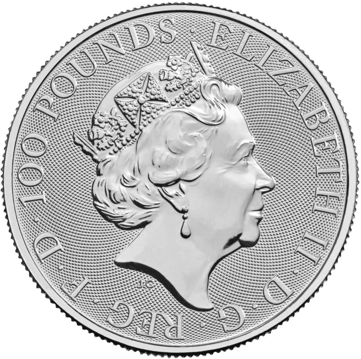 100 Pounds - Elizabeth II Posthumous; Yale of Beaufort; 1 oz Fine Platinum obverse
