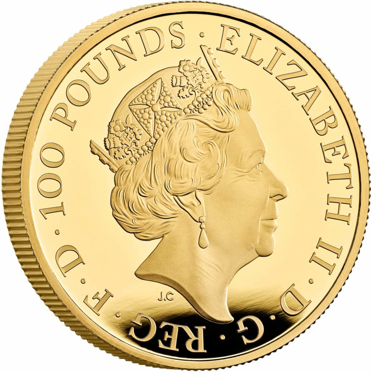 100 Pounds - Elizabeth II Posthumous; Yale of Beaufort; Gold Proof obverse