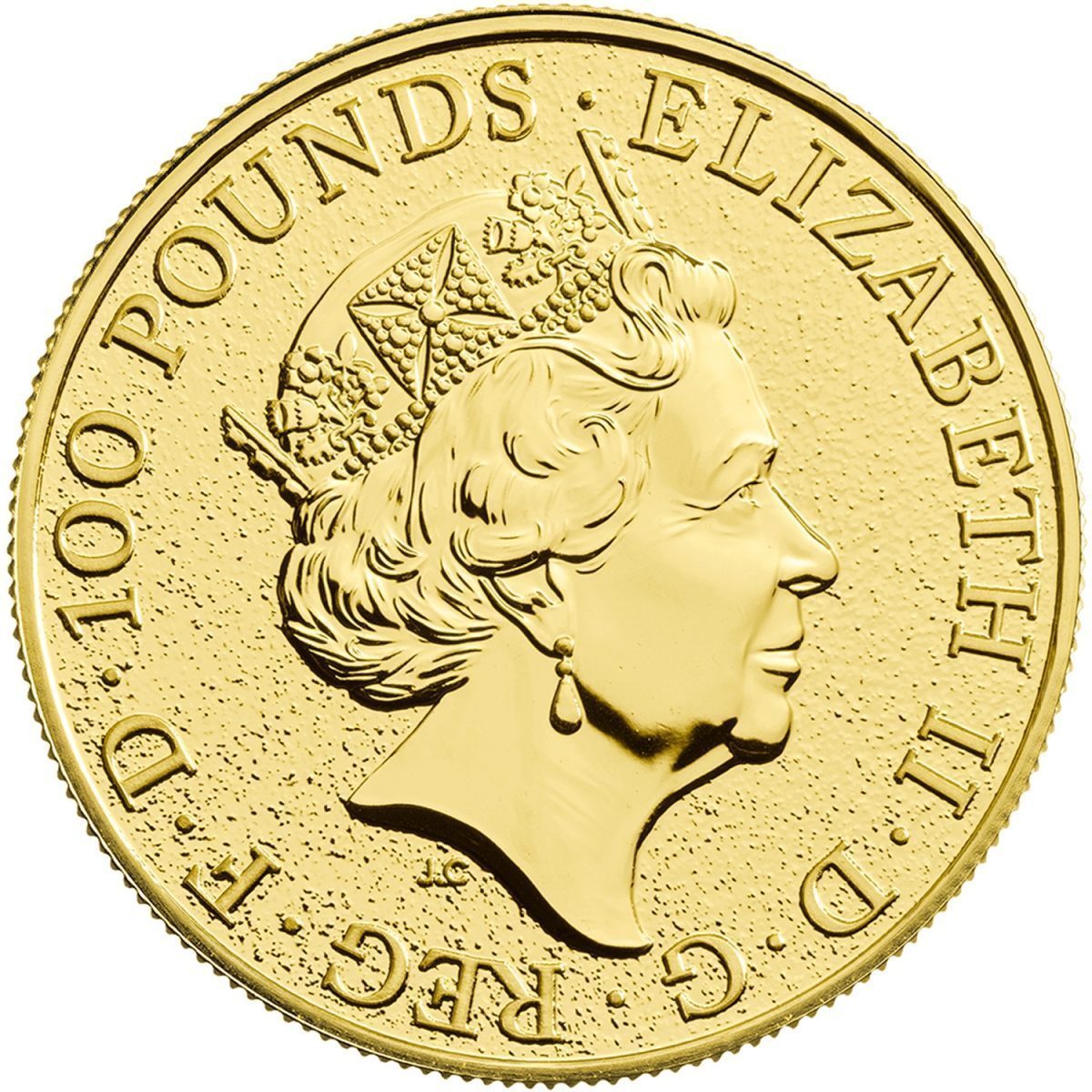 100 Pounds - Elizabeth II Red Dragon of Wales; 1 oz Fine Gold obverse