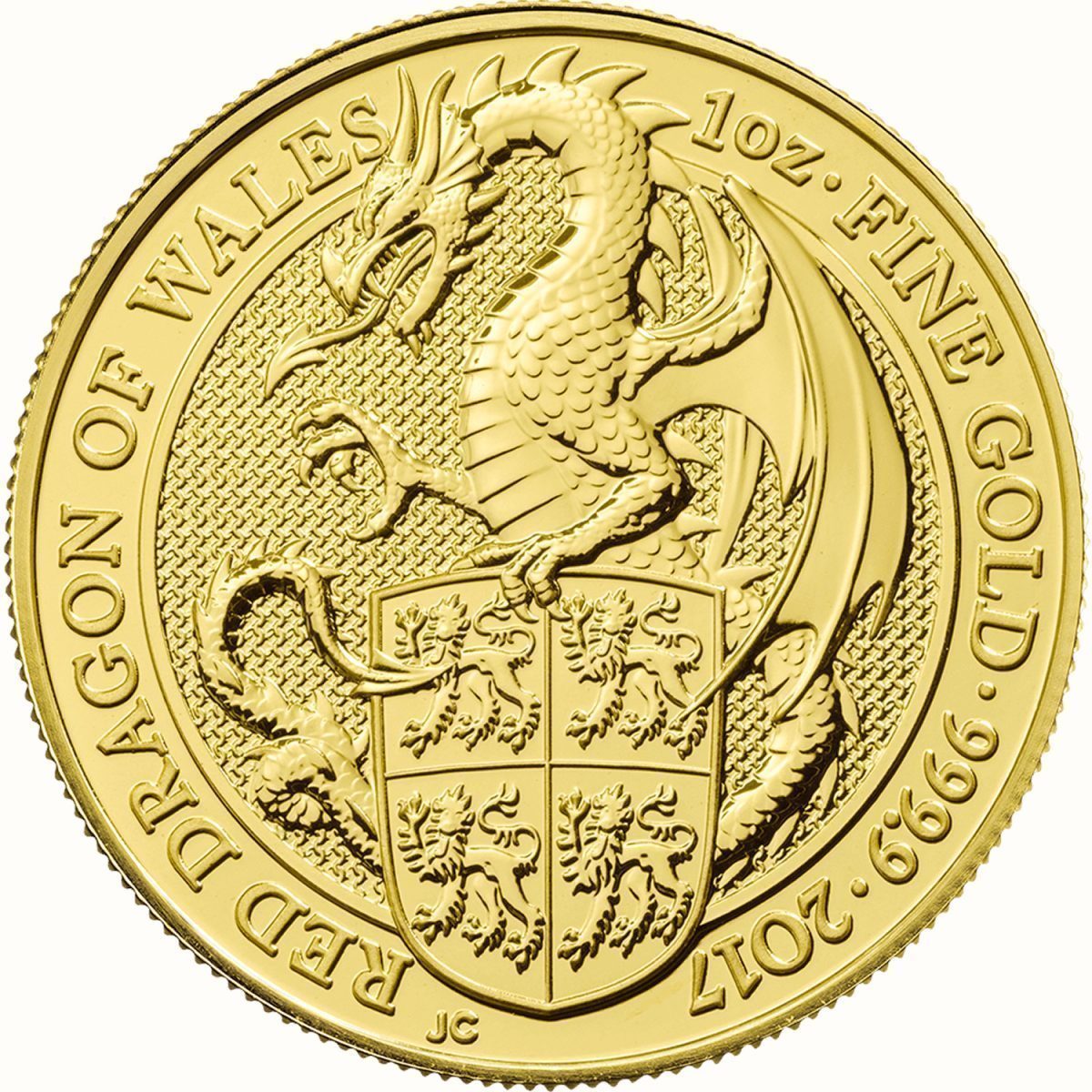 100 Pounds - Elizabeth II Red Dragon of Wales; 1 oz Fine Gold