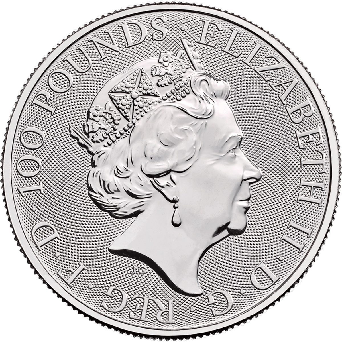 100 Pounds - Elizabeth II Red Dragon of Wales; 1 oz Fine Platinum obverse