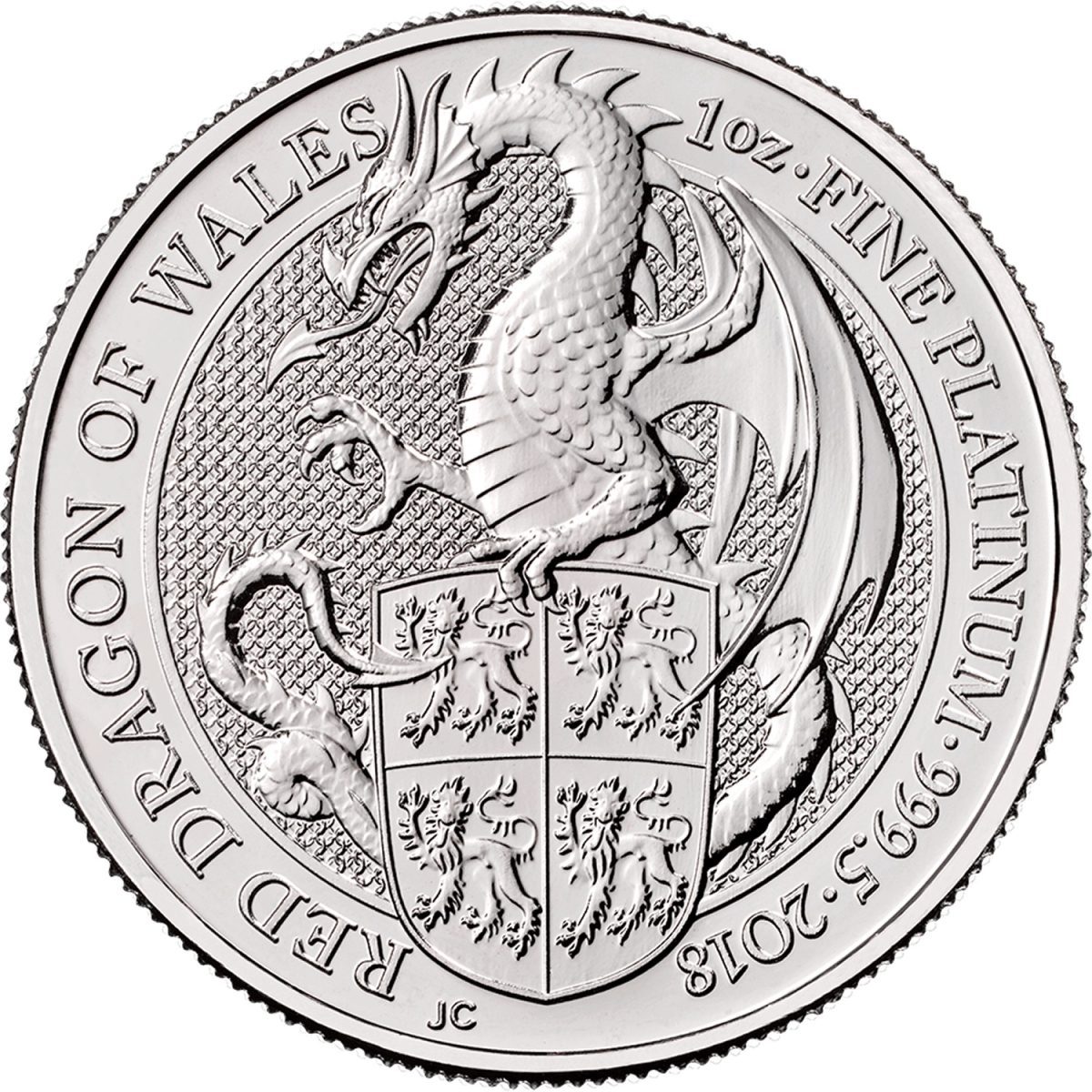100 Pounds - Elizabeth II Red Dragon of Wales; 1 oz Fine Platinum