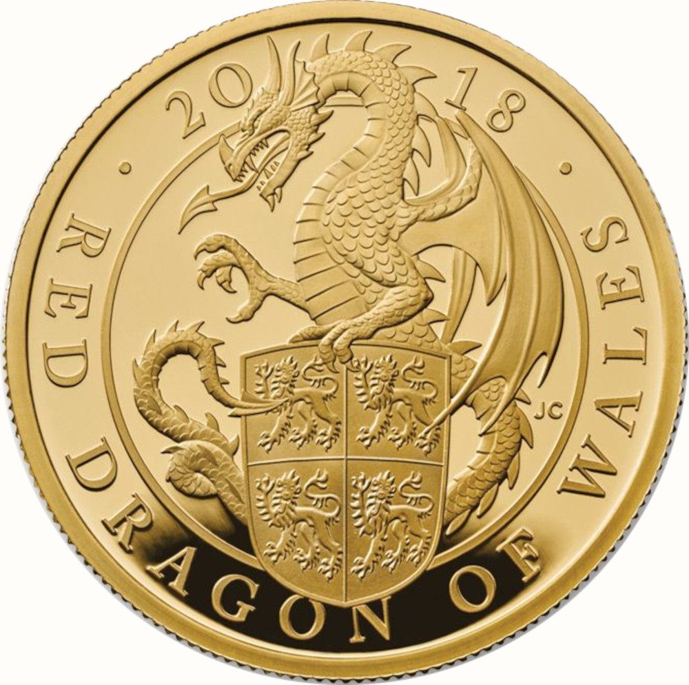 100 Pounds - Elizabeth II Red Dragon of Wales; Gold Proof reverse