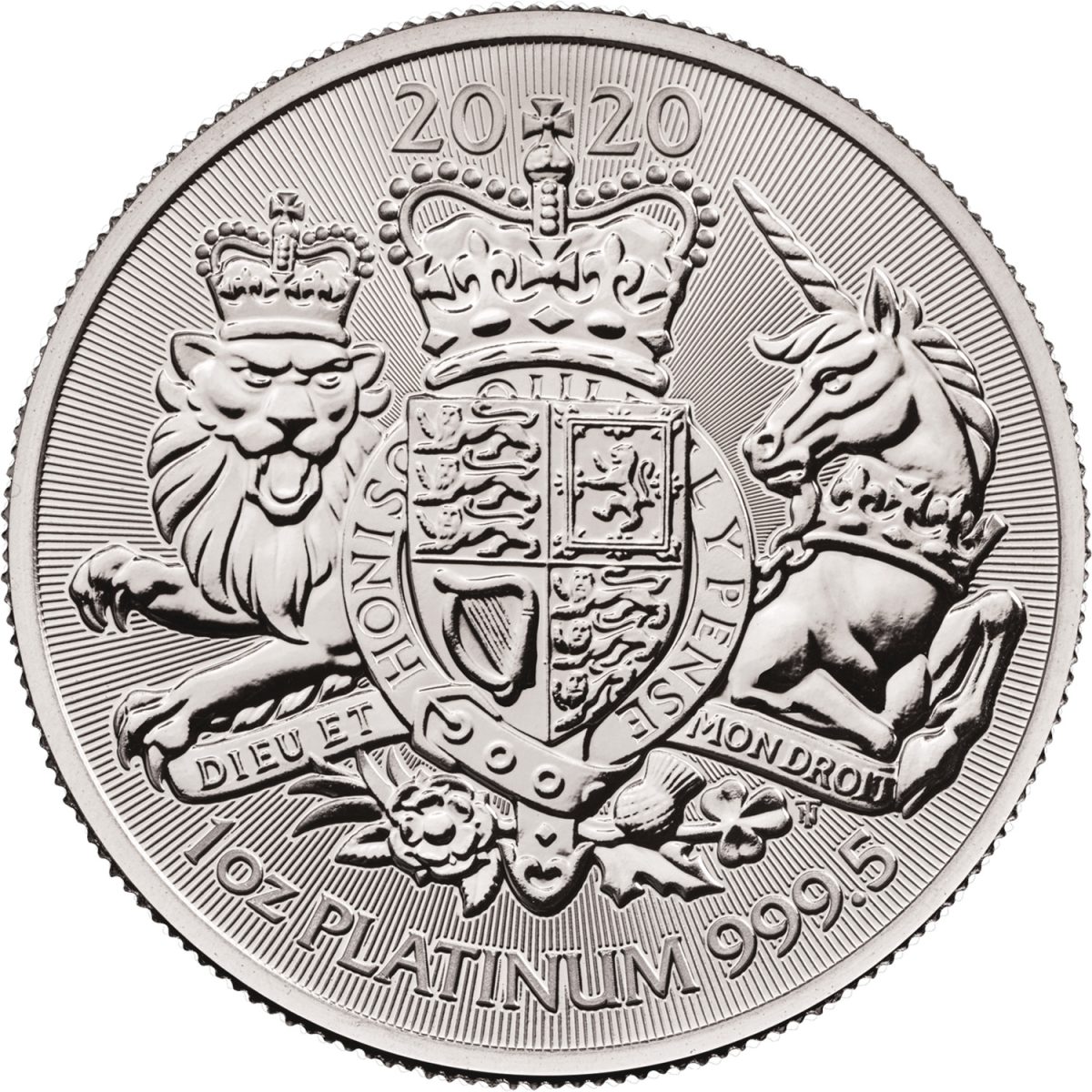 100 Pounds - Elizabeth II Royal Arms; 1oz Fine Platinum