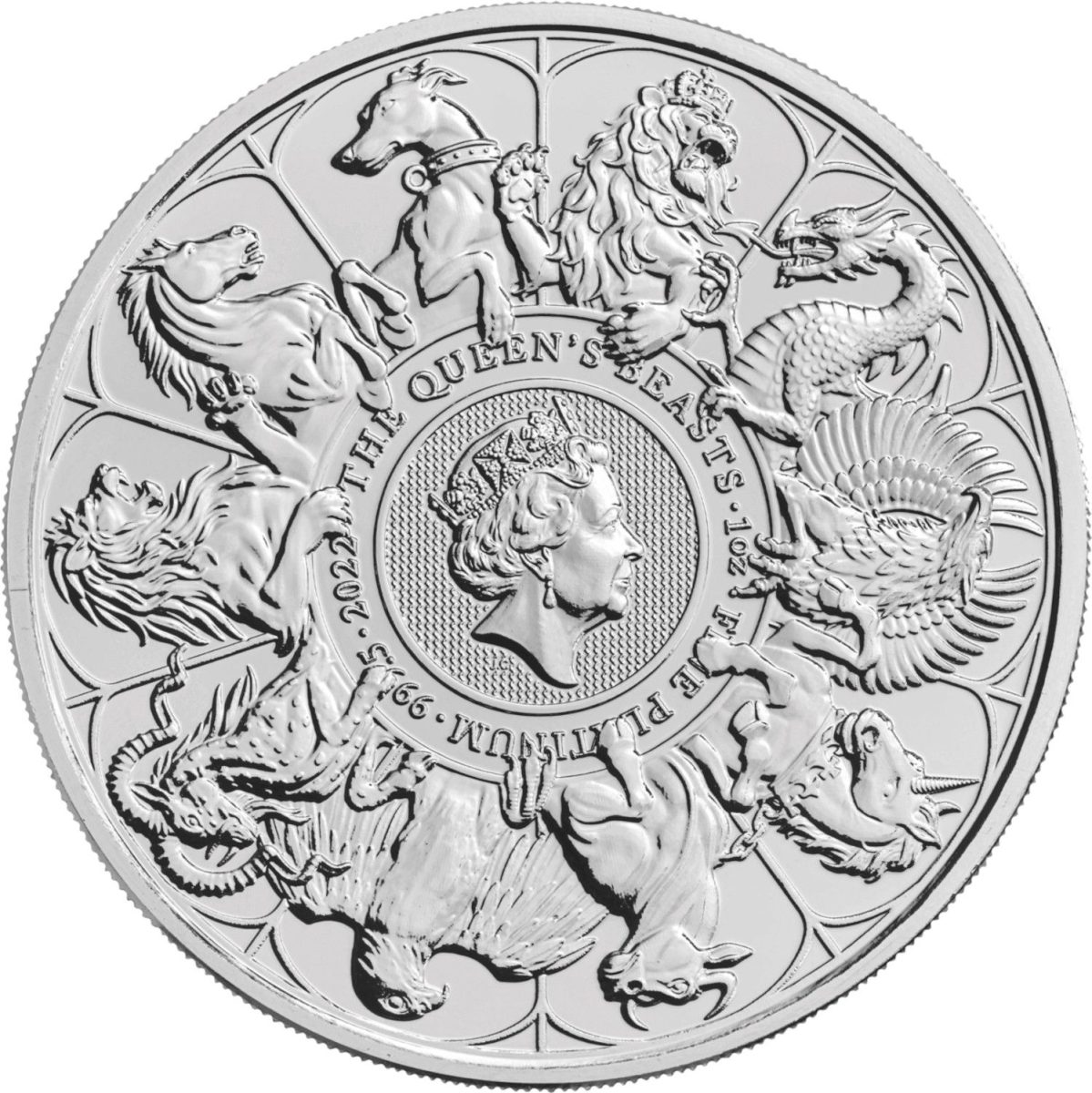 100 Pounds - Elizabeth II The Queen's Beasts Completer; 1 oz Fine Platinum