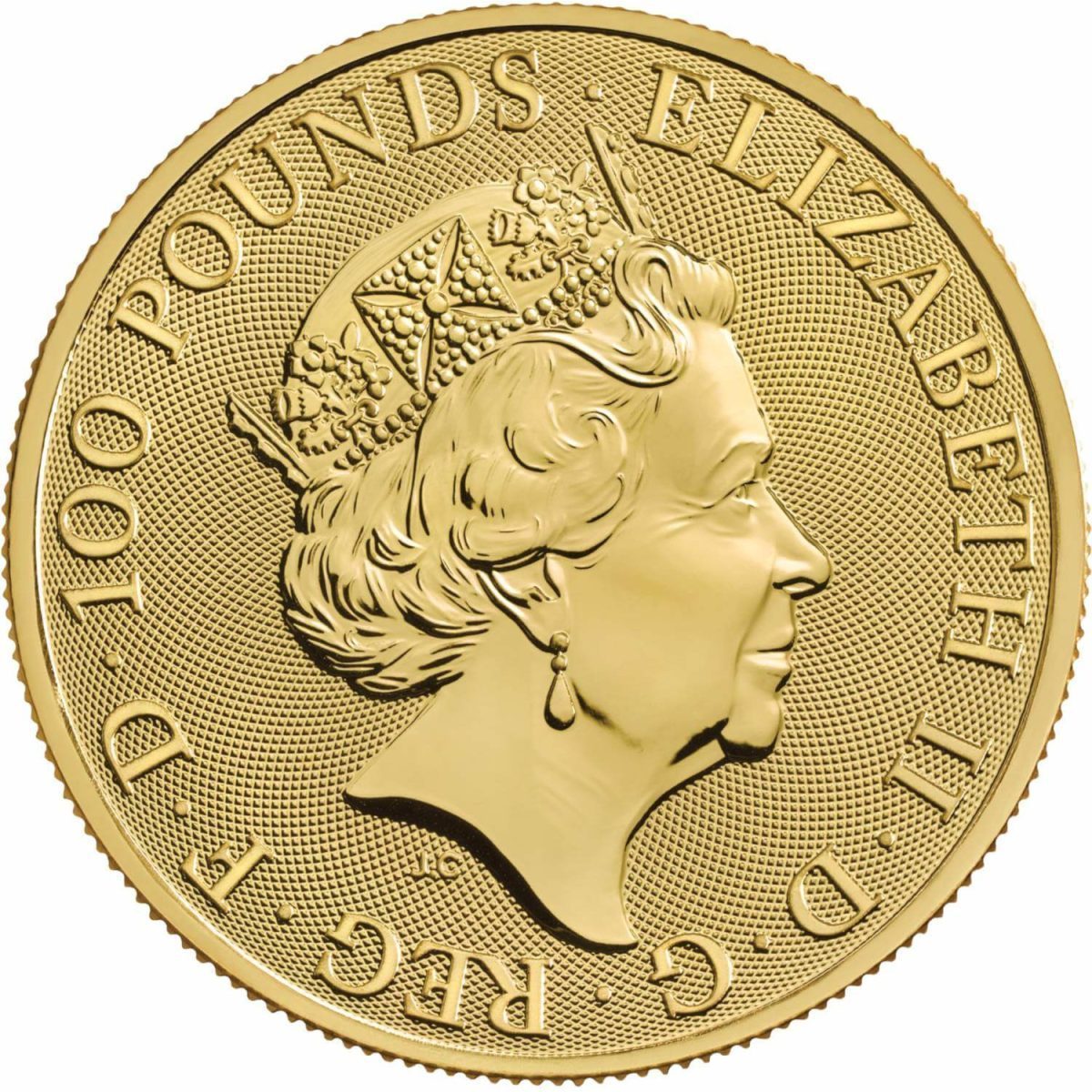 100 Pounds - Elizabeth II White Greyhound of Richmond; 1 oz Fine Gold obverse