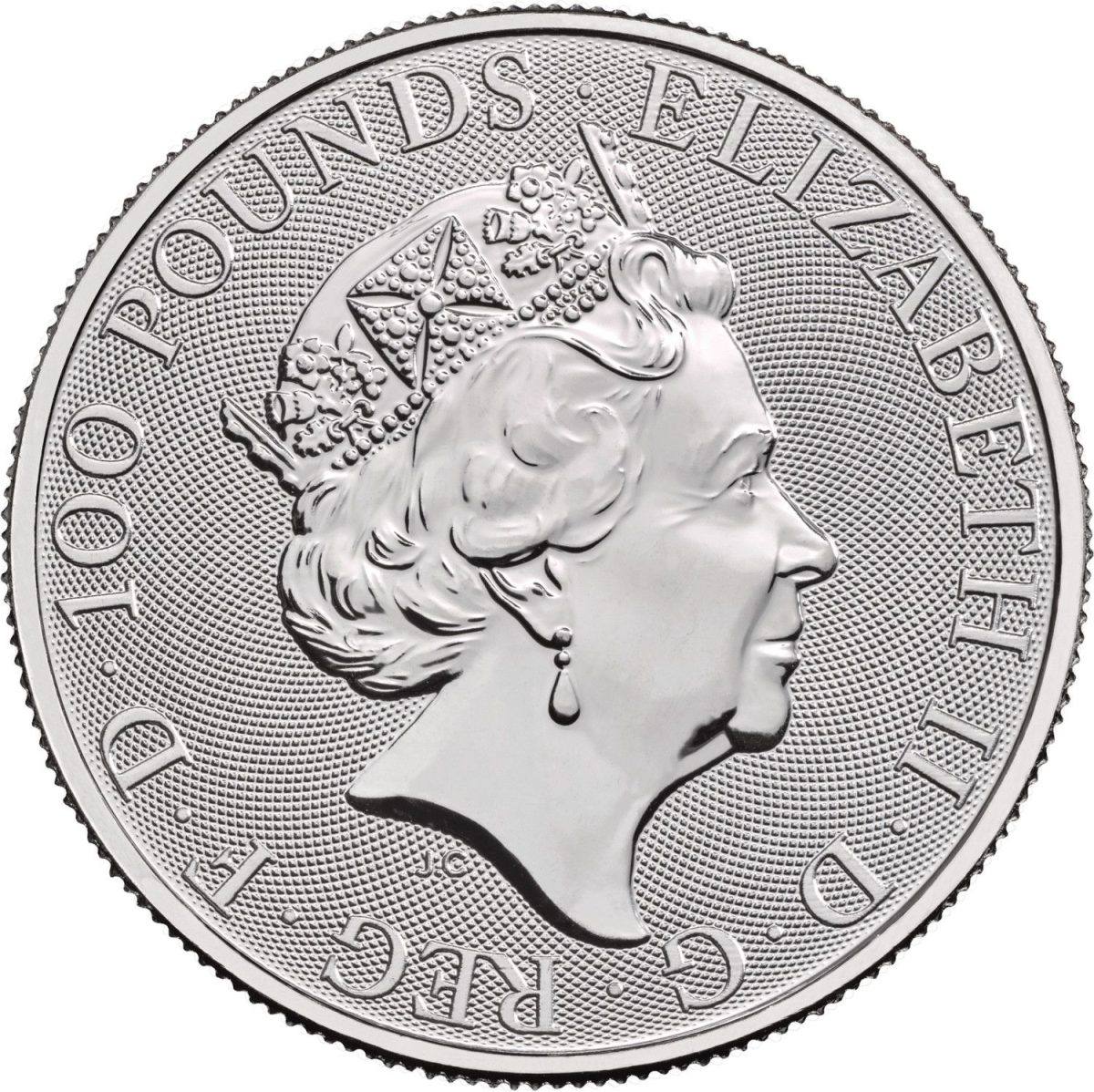 100 Pounds - Elizabeth II White Greyhound of Richmond; 1 oz Fine Platinum obverse