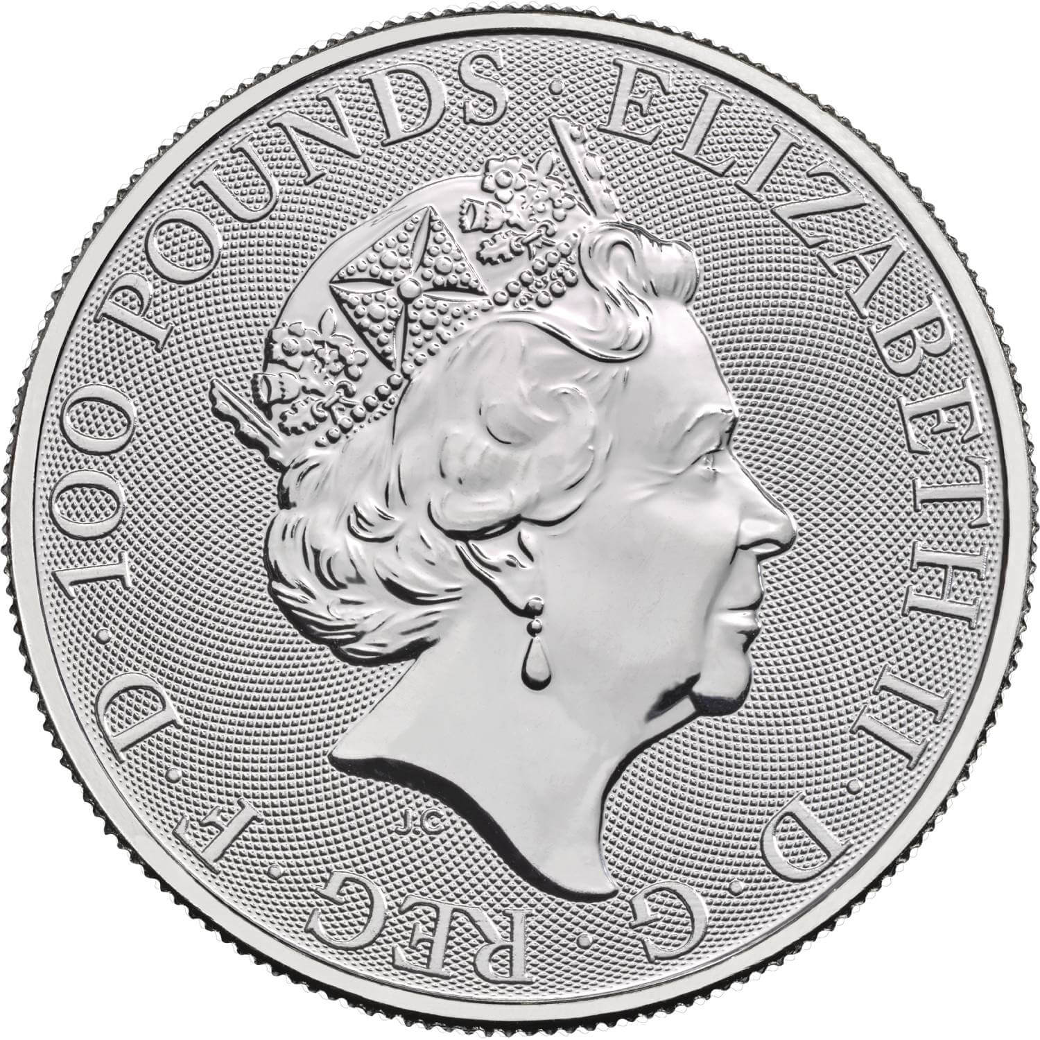 100 Pounds - Elizabeth II White Horse of Hanover; 1 oz Fine Platinum obverse
